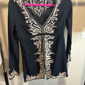 Black Top with White Embroidery